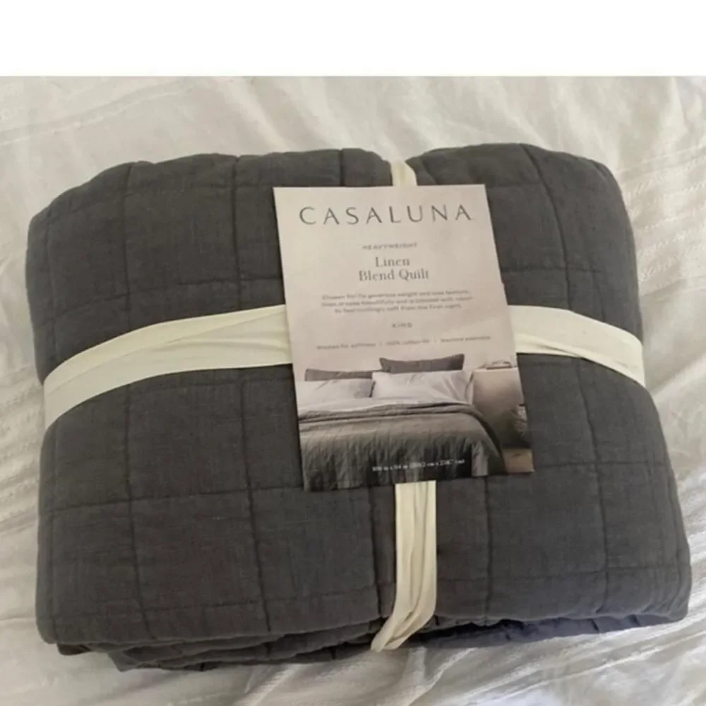 New Heavyweight Linen blend quilt by Casaluna. Dark gray color.